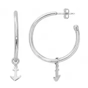 Sterling Silver Hoop Earrings with Hanging Anchors